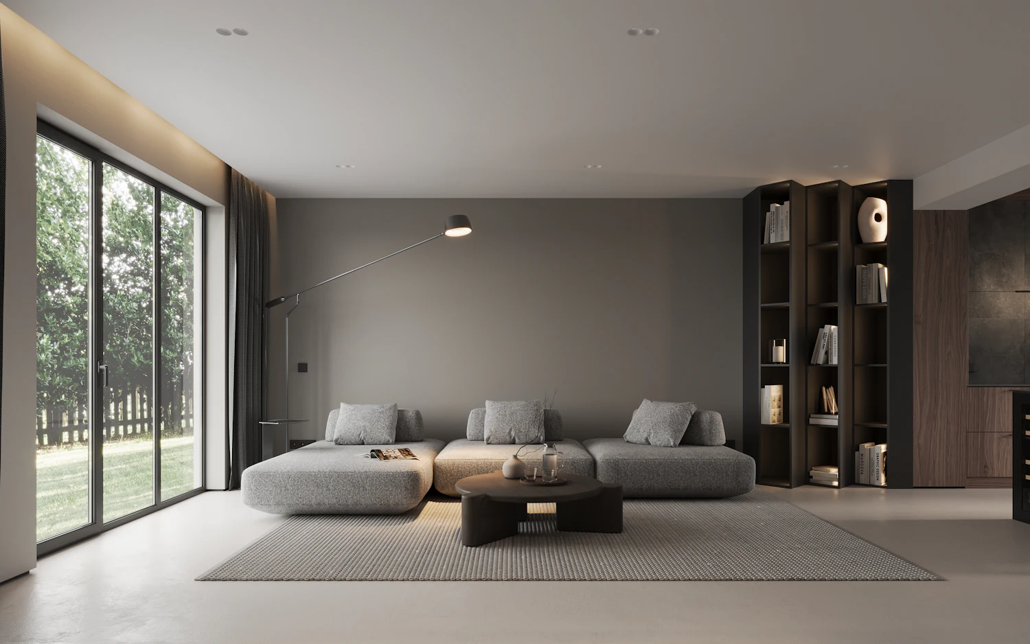 Calm living room with a large window
